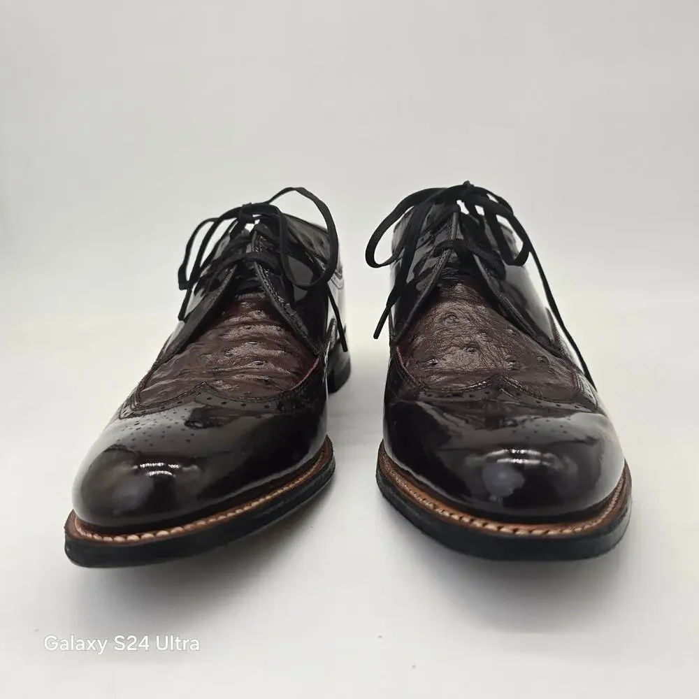 Stacy Adams Dayton Ostrich Wingtip Oxford Burgundy Lace up Dress Shoe Men's 9D